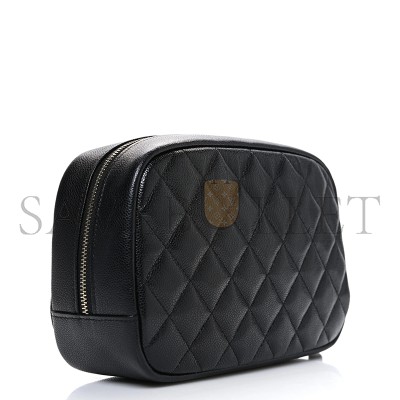 CHANEL CAVIAR QUILTED POUCH COSMETIC CASE GOLD HARDWARE (18.5*11*6cm)